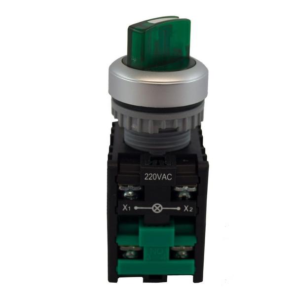 Imagem de Chave Seletora Iluminada 220V 22mm 2 Posições Verde Knob Curto TN2IS22G-L1A Metaltex