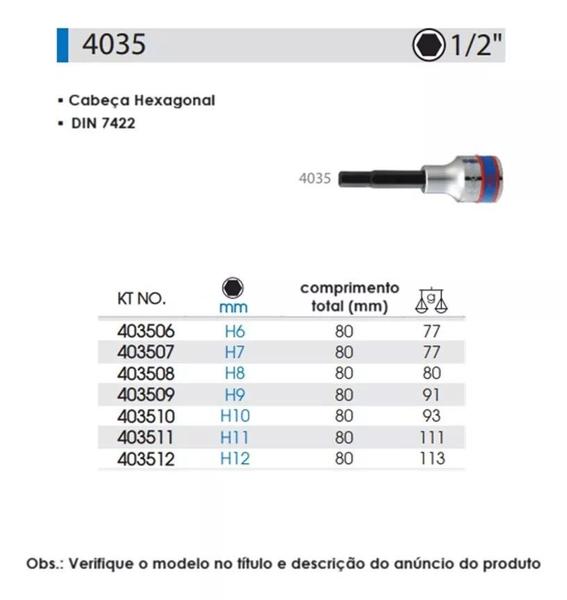 Imagem de Chave soquete allen longa ponta hexagonal longo 1/2 polegada 8mm aço cromo vanadio antiferrugem king tony 403508 80mm