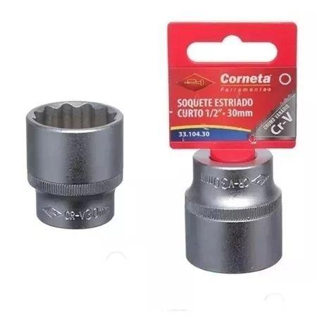 Imagem de Chave Soquete Profissional Estriado Curto 30mm 1/2 Aço Crv  Corneta