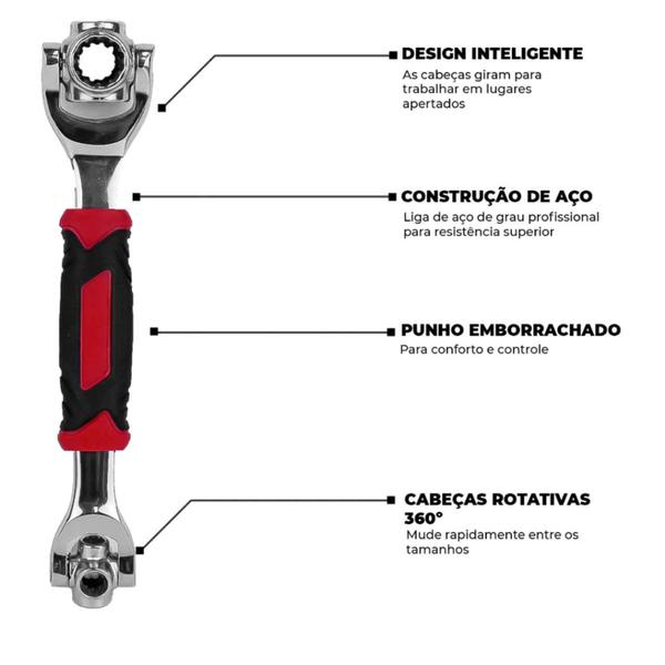 Imagem de Chave Universal Multifuncional 48 Em 1 Soquete Boca Catraca Tigre Inglesa Ferramenta 360º Reparo