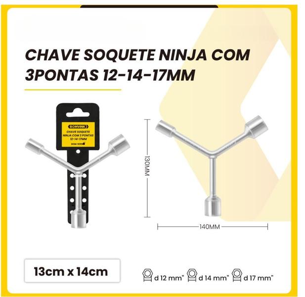 Imagem de Chave Y Soquete Ninja 3 Pontas Canhão 12-14-17MM Profissional