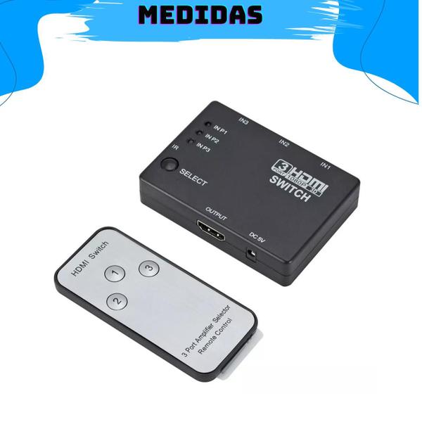 Imagem de Chaveador Computador Notebook Pc Gamer Hdmi 3x1 Switch Com Controle Remoto 1080p Hd