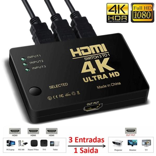 Imagem de Chaveador Comutador Hdmi Switch 3x1 Ultra HD 4K