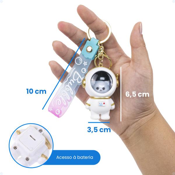 Imagem de Chaveirinho Feminino Papelaria Fofa Astronauta LED Kit 2 Und