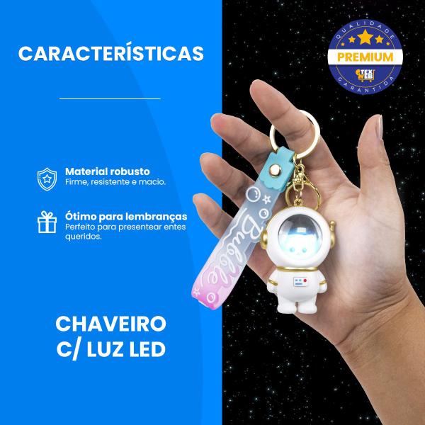 Imagem de Chaveirinho Feminino Papelaria Fofa Astronauta LED Kit 4 Und