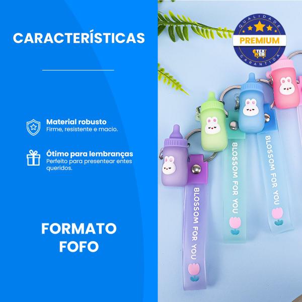 Imagem de Chaveiro 3D Feminino C/ Argola Alça Corrente Mamadeira Kawai