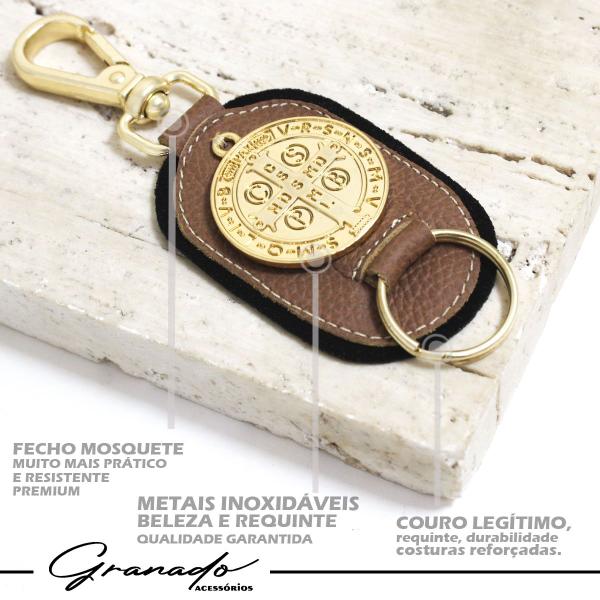 Chaveiro Caramelo Medalha São Bento Fé Dourado Banhado a Ouro - GRANADO ACESSÓRIOS Imagem de Chaveiro Caramelo Medalha São Bento Fé Dourado Banhado a Ouro