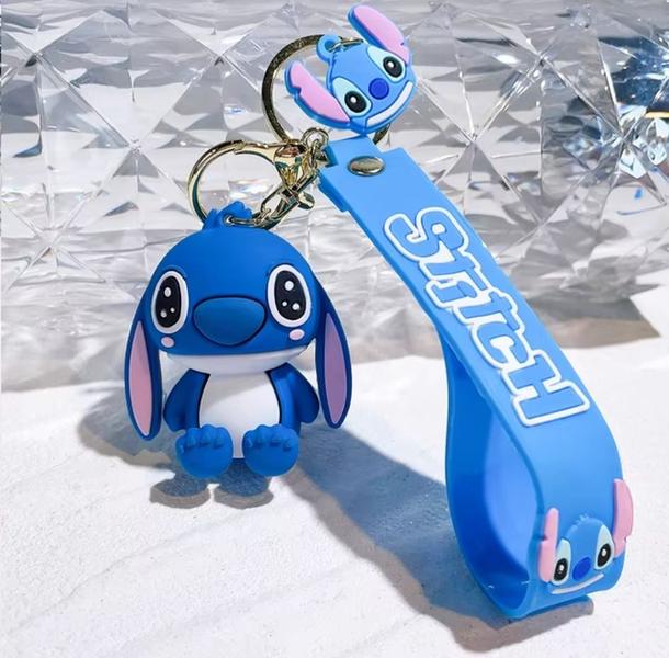 Imagem de Chaveiro com Pingente Boneco Emborrachado Lilo e Stitch Angel Rosa Azul Chaveiros Desenho Animado 3D Presente