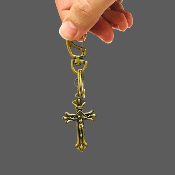 Imagem de Chaveiro Crucifixo Eis o Cordeiro de Deus Metal Ouro Velho