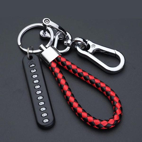 Chaveiro de Couro Trançado Anti-Perda com Porta-Cartões e Número de Telefone Imagem de Chaveiro de Couro Trançado Anti-Perda com Porta-Cartões e Número de Telefone