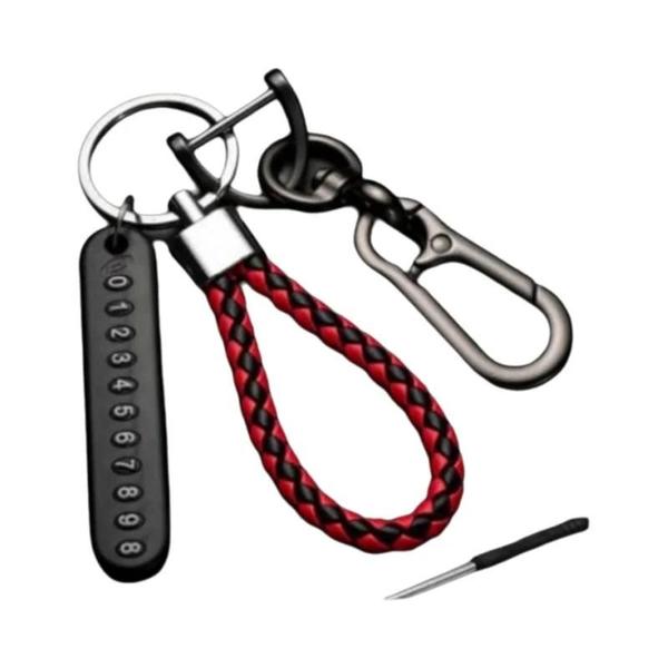 Chaveiro de Couro Trançado Anti-Perda com Porta-Cartões e Número de Telefone Imagem de Chaveiro de Couro Trançado Anti-Perda com Porta-Cartões e Número de Telefone