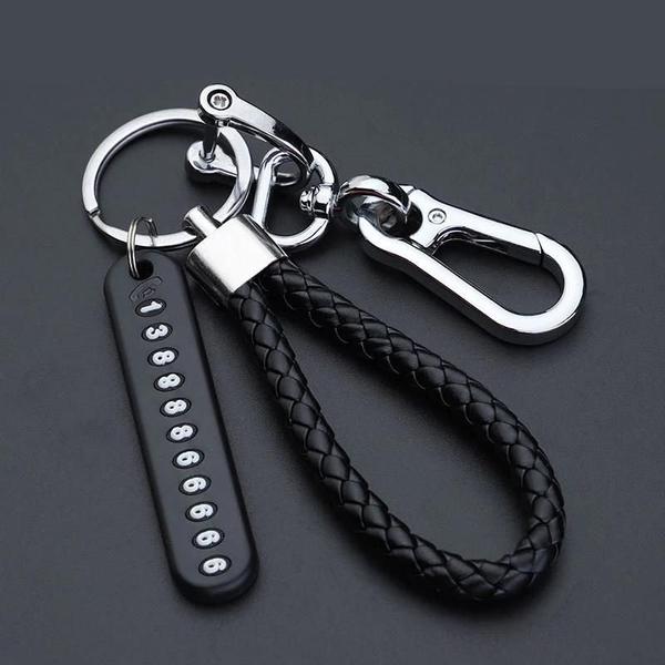 Chaveiro de Couro Trançado Anti-Perda com Porta-Cartões e Número de Telefone Imagem de Chaveiro de Couro Trançado Anti-Perda com Porta-Cartões e Número de Telefone