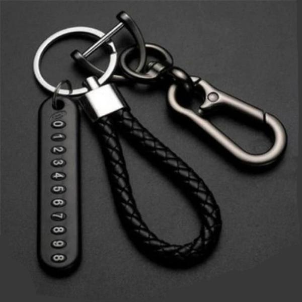 Chaveiro de Couro Trançado Anti-Perda com Porta-Cartões e Número de Telefone Imagem de Chaveiro de Couro Trançado Anti-Perda com Porta-Cartões e Número de Telefone