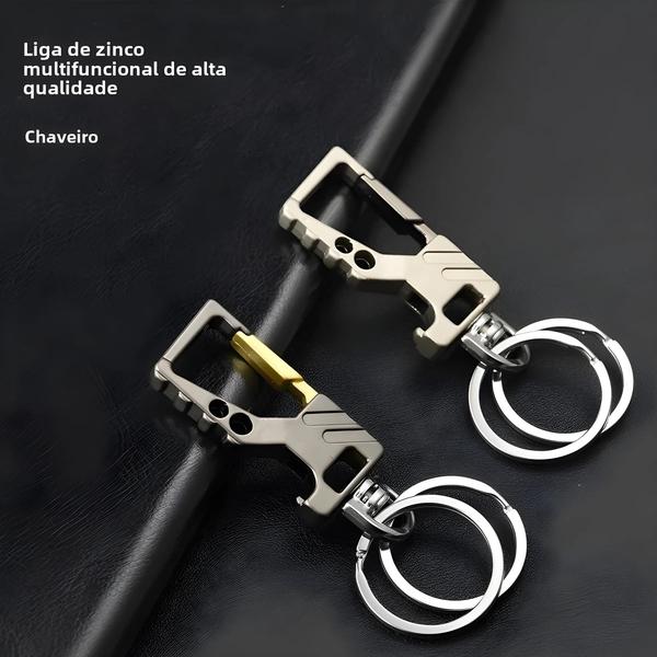 Chaveiro de Metal Resistente com Abridor de Garrafas e Mosquetão - Para Homens e Mulheres Imagem de Chaveiro de Metal Resistente com Abridor de Garrafas e Mosquetão - Para Homens e Mulheres