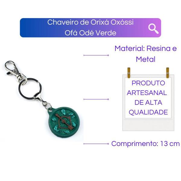 Imagem de Chaveiro de Orixá Oxóssi Ofá Verde 13 cm em Resina