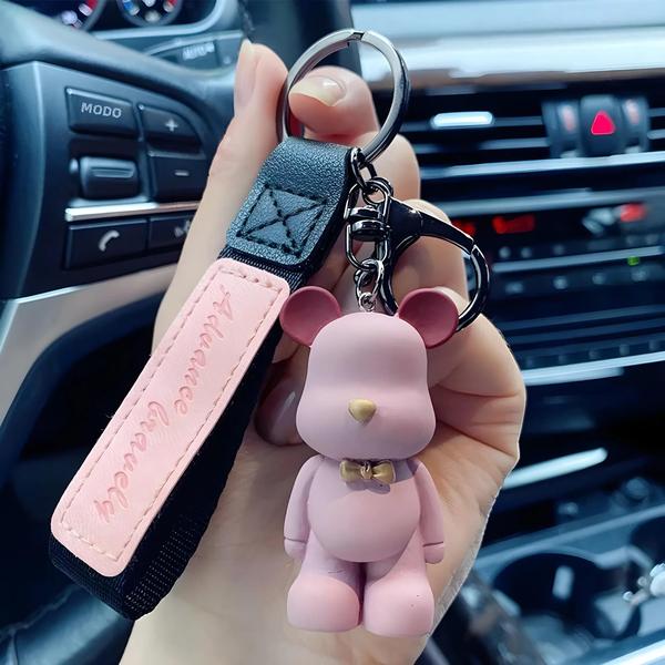 Imagem de Chaveiro de Urso Kawaii em PVC - Laço Bonito para Bolsa e Carro