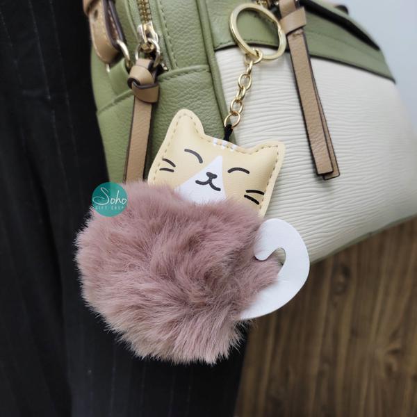 Imagem de Chaveiro Gato Pompom Fofo Macio Pingente Bolsa Mochila 9cm