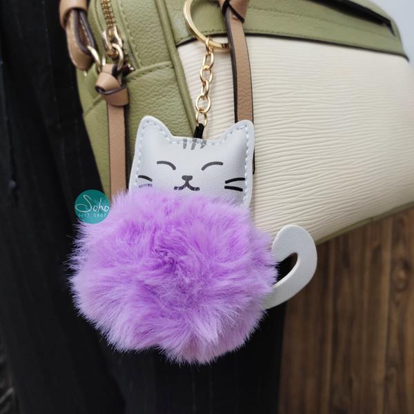 Imagem de Chaveiro Gato Pompom Fofo Macio Pingente Bolsa Mochila 9cm