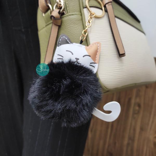 Imagem de Chaveiro Gato Pompom Fofo Macio Pingente Bolsa Mochila 9cm