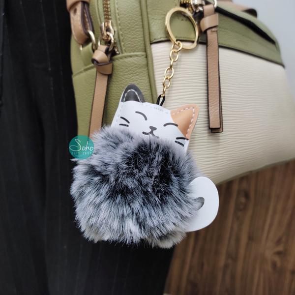 Imagem de Chaveiro Gato Pompom Fofo Macio Pingente Bolsa Mochila 9cm