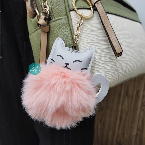 Imagem de Chaveiro Gato Pompom Fofo Macio Pingente Bolsa Mochila 9cm