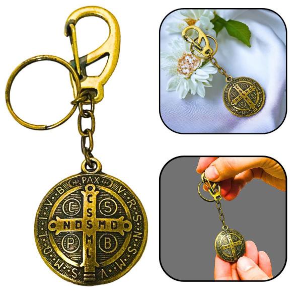Chaveiro Medalha de São Bento Metal Dourado - FORNECEDOR 30 Imagem de Chaveiro Medalha de São Bento Metal Dourado