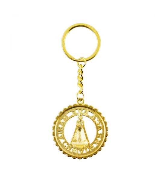 Imagem de Chaveiro Nossa Senhora Aparecida Aura Circular Dourada 5Cm