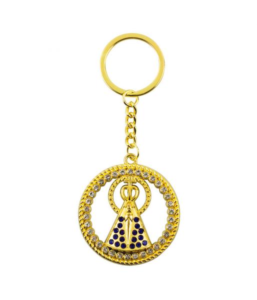 Imagem de Chaveiro Nossa Senhora Aparecida Aura Circular Dourada ou Prateada 4.7cm