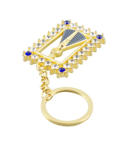 Chaveiro Nossa Senhora Aparecida Aura Retangular Prateada ou Dourada 5cm - Tasco Imagem de Chaveiro Nossa Senhora Aparecida Aura Retangular Prateada ou Dourada 5cm