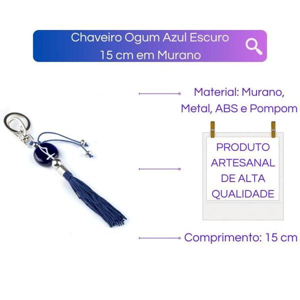 Imagem de Chaveiro Ogum Azul Escuro 15 cm em Murano