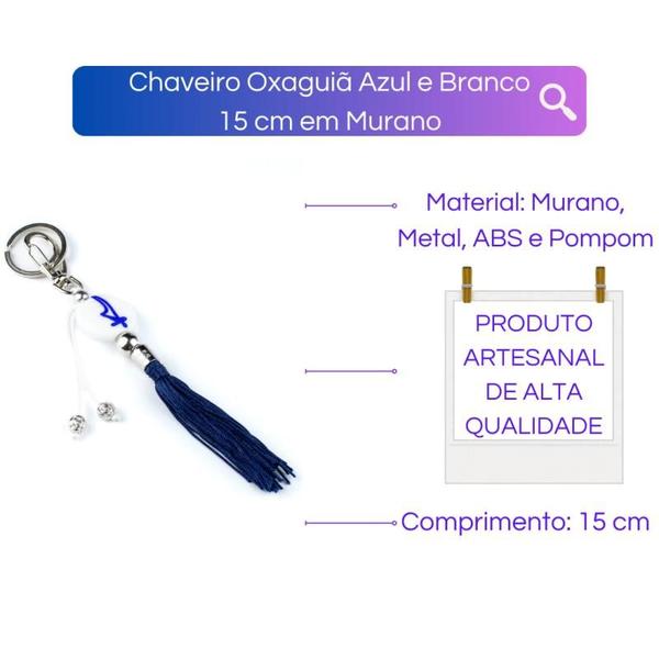 Imagem de Chaveiro Oxaguiã Azul e Branco 15 cm em Murano