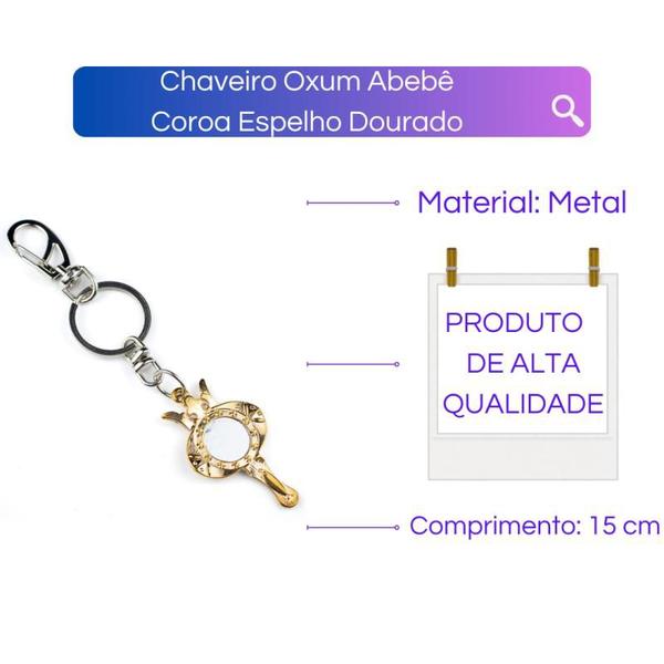 Imagem de Chaveiro Oxum Abebe Coroa Espelho Dourado 15 cm Metal