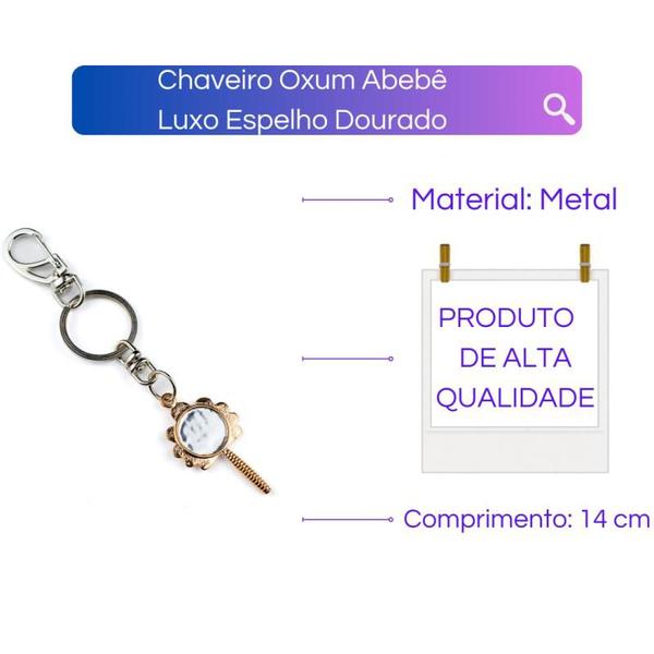 Imagem de Chaveiro Oxum Abebê Luxo Espelho Dourado 14 cm em Metal