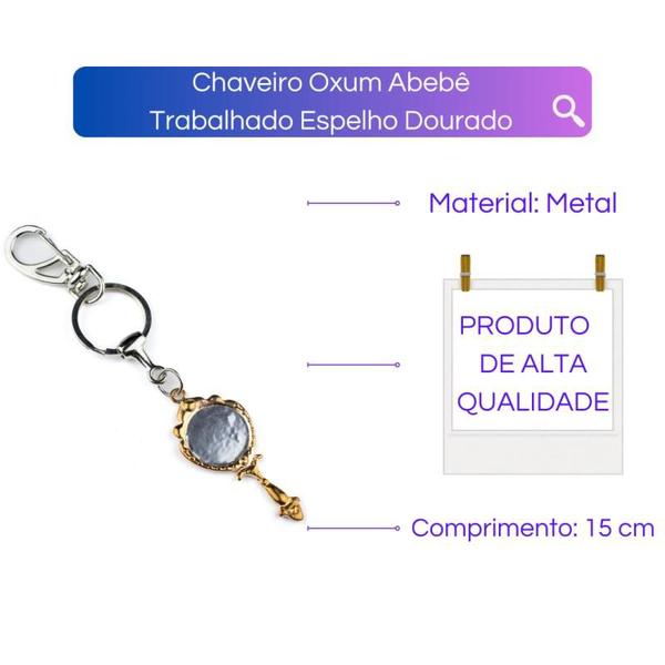 Imagem de Chaveiro Oxum Abebe Trabalhado Espelho Dourado 15 cm Metal