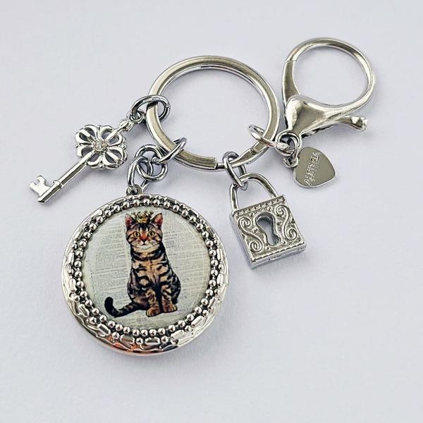 Chaveiro Pingente Relicário Fotos Resina Gato Rei Prateado - Regina Bijoux Imagem de Chaveiro Pingente Relicário Fotos Resina Gato Rei Prateado