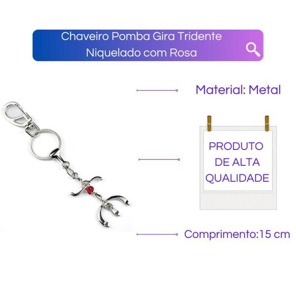 Imagem de Chaveiro Pomba Gira Tridente Níquel Rosa 15 cm Metal