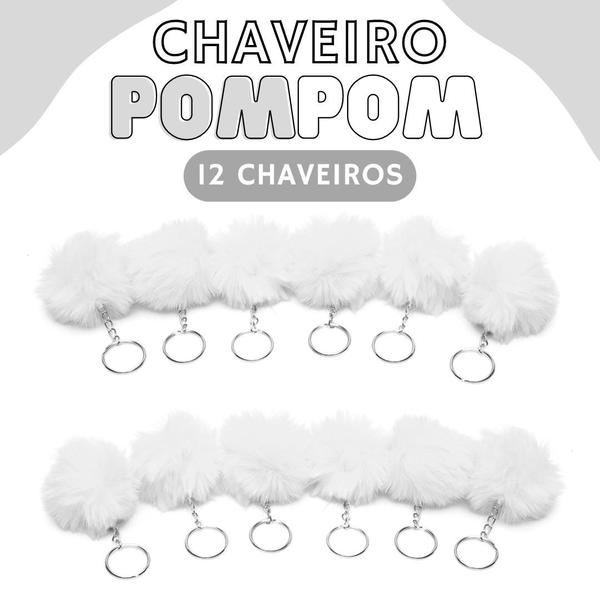 Imagem de Chaveiro Pompom Pelúcia Branco - 70Mm Kit C/12 Unidades - Nybc