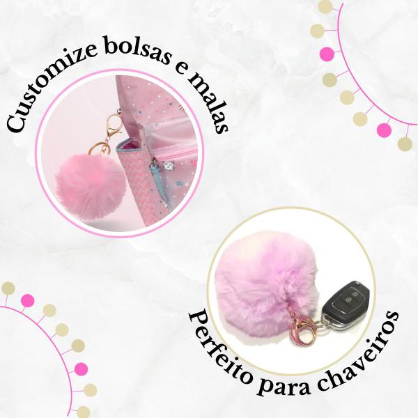 Imagem de Chaveiro  pompom pelúcia grande rosa 10cm - triviun