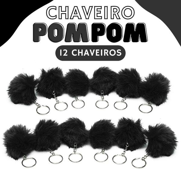 Imagem de Chaveiro Pompom Pelúcia Preto - 50Mm Kit C/12 Unidades - Nybc