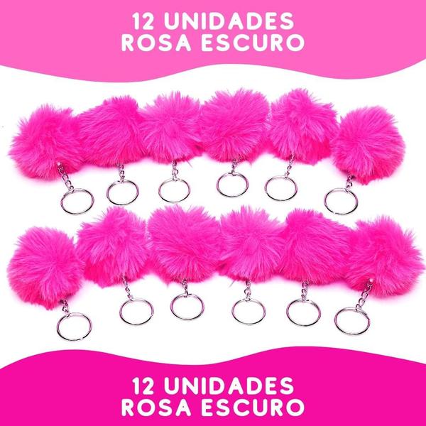 Imagem de Chaveiro Pompom Pelúcia Rosa Escuro - 70Mm Kit C/12 Unidades - Nybc