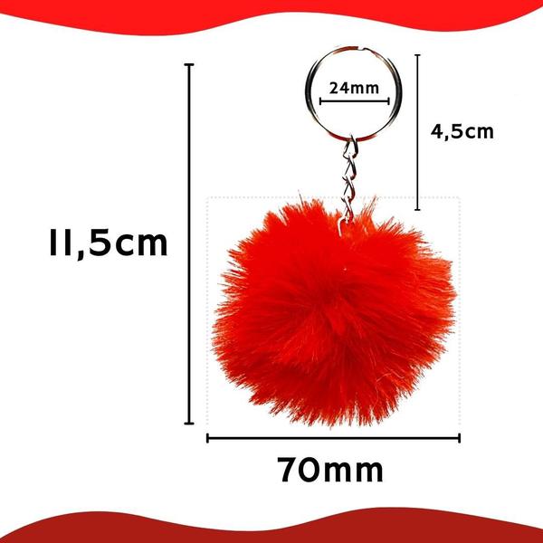 Imagem de Chaveiro Pompom Pelúcia Vermelho - 70Mm Kit C/12 Unidades - Nybc