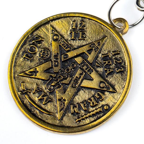 Imagem de Chaveiro Tetragramaton Proteção 10 cm em Metal Dourado