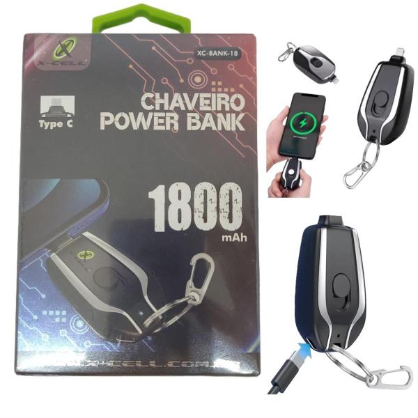 Imagem de Chaveiro Tipo C Power Bank 1800Mah Xc-Bank-18 X-Cell - Preto