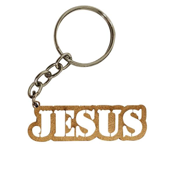 Imagem de Chaveiro Vazado Jesus Com Argola 5x1,5cm Mdf Madeira