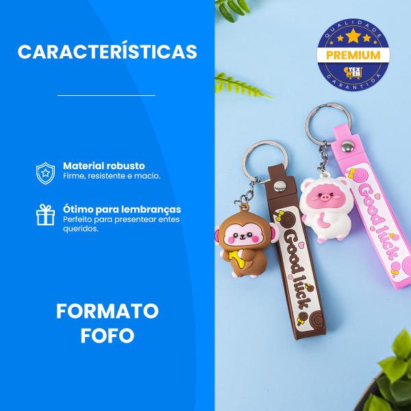 Imagem de Chaveiros C/ Argola Corrente Papelaria Fofa Animais 3D Kit 3