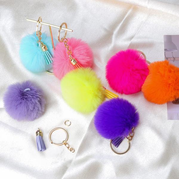 Imagem de Chaveiros Pom Poms Bulk Puff Ball Chaveiro de pele sintética 48 unidades