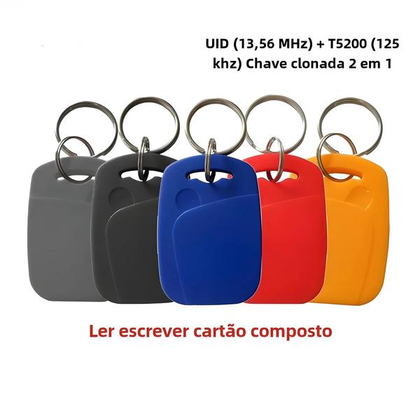 Imagem de Chaveiros RFID com Chip Duplo (125kHz T5577 e 13.56MHz UID) - Pacote com 10 Unidades