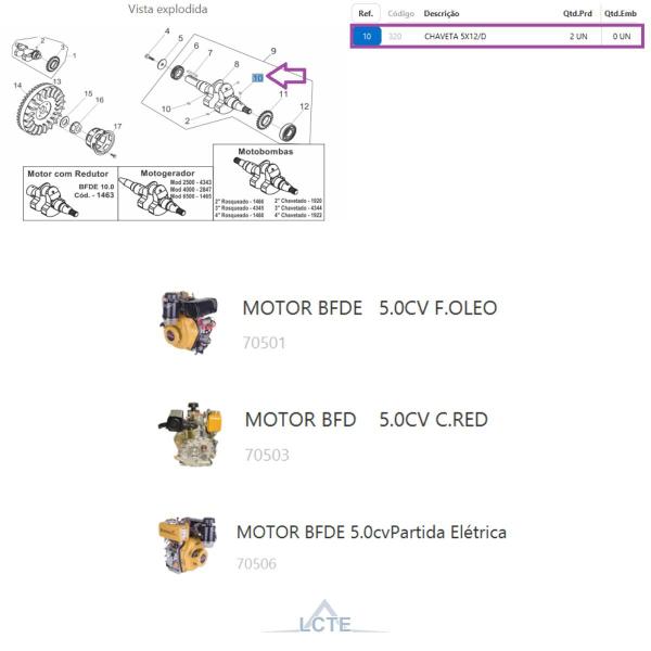 Chaveta 5X12 do Motor BFDE 7.0cv Plus Buffalo Imagem de Chaveta 5X12 do Motor BFDE 7.0cv Plus Buffalo