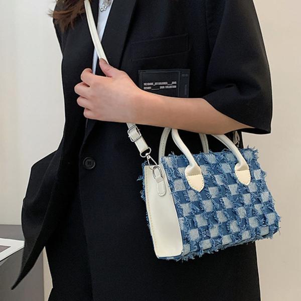 Imagem de Checkerboard Costurando Denim Square Plaid Small Square Bag