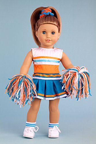 Imagem de - Cheerleader - 6 Peça Cheerleader Outfit - Blusa, saia, bandana, pompons, meias e sapatos - Roupas se encaixam 18 Polegadas American Girl Doll (Boneca Não Incluída)